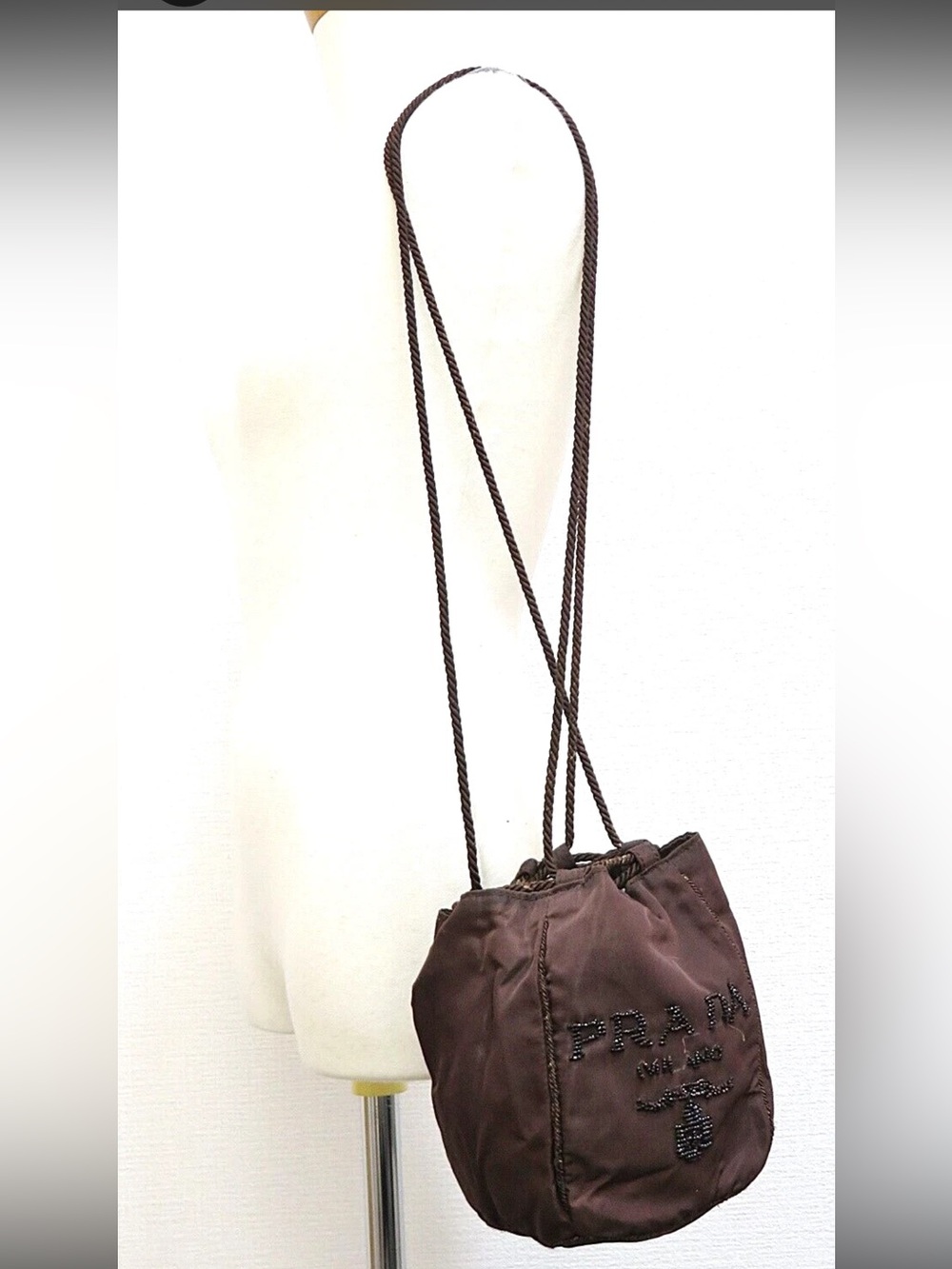 PRADA Brown Drawstring Mini Shoulder Bag